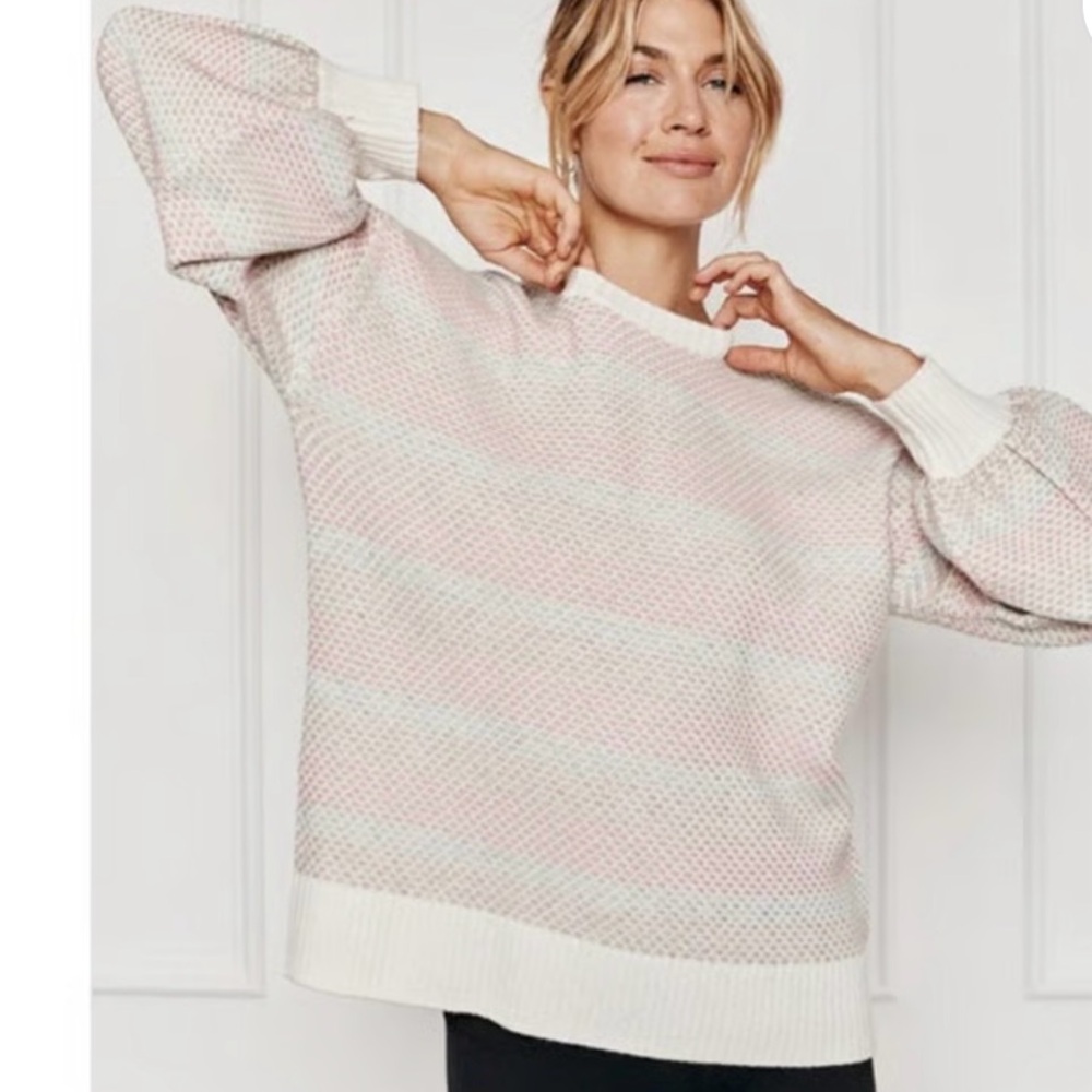 Summersalt Striped Cashmere-Blend Sweater in Pink and Cream